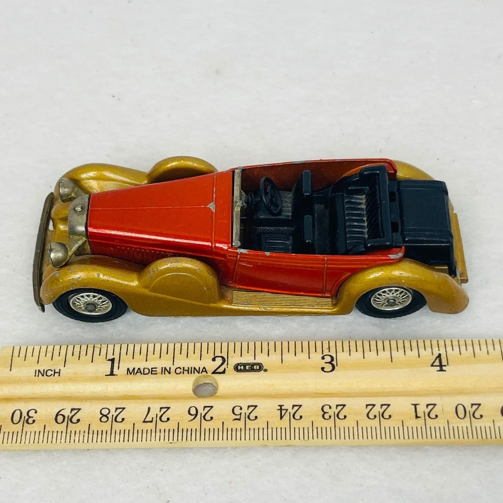 Vintage Diecast Model Car 1930s Style Convertible Red and Gold 3.25 Inch